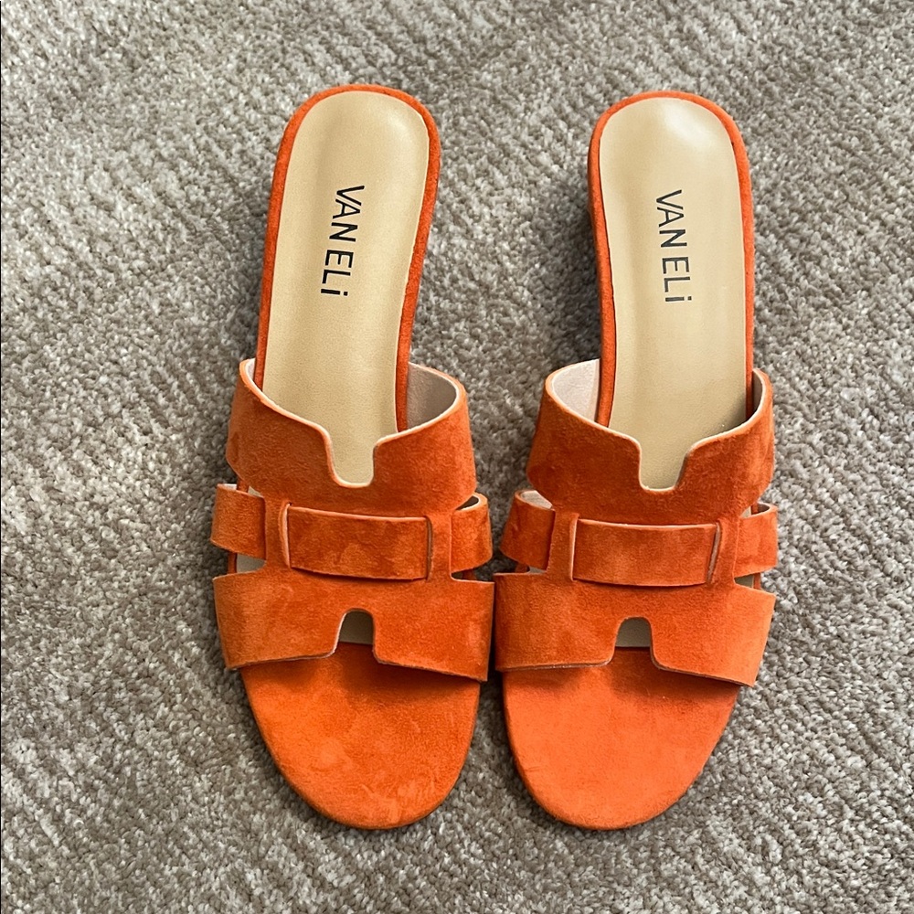 Vaneli Orange Suede Mules